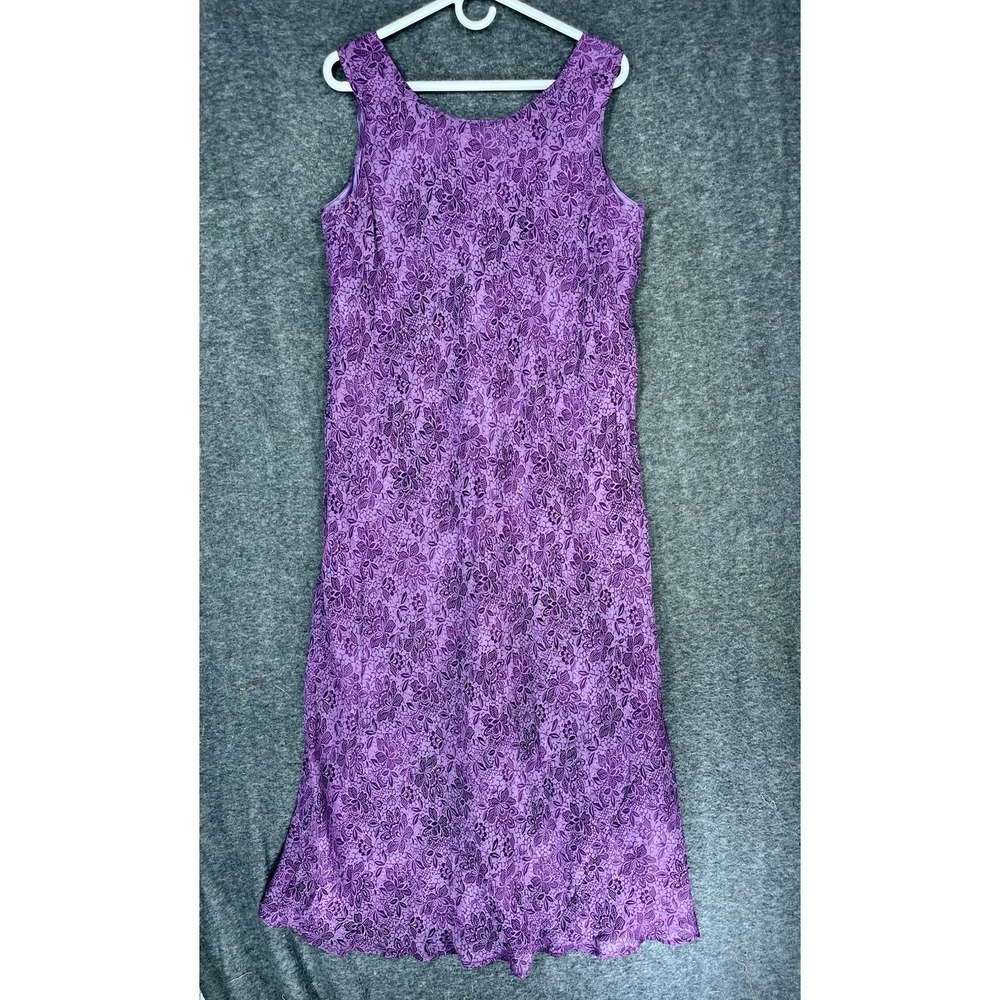 August Max Woman Midi Dress Size 16 Purple Floral Sleeveless Midi Sheer Lined